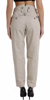 Beige Cotton High Waist Tapered Pants 3