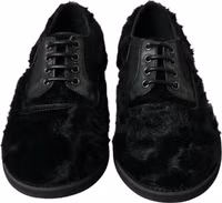 Black Fur Leather Lace Up Derby Dress Shoes 1