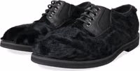 Black Fur Leather Lace Up Derby Dress Shoes 2