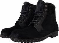 Black Pony Style Leather Mid Calf Boots Shoes 2