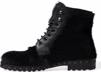 Black Pony Style Leather Mid Calf Boots Shoes 4