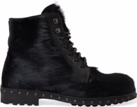 Black Pony Style Leather Mid Calf Boots Shoes 5