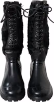 Black Rubber Lace Up Shearling Rain Boots Shoes 1