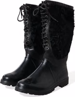 Black Rubber Lace Up Shearling Rain Boots Shoes 2
