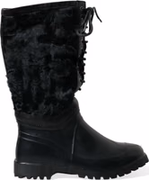 Black Rubber Lace Up Shearling Rain Boots Shoes 5