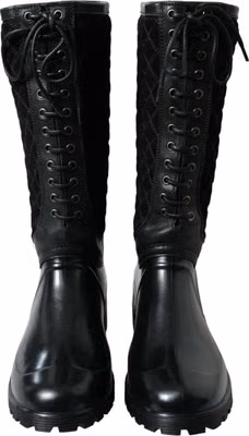 Black Chioggia Rubber Suede Rain Boots Shoes