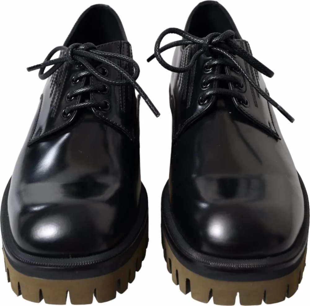 Black Leather Lace Up Derby Men Dress Shoes