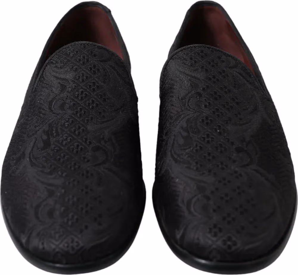 Black Brocade Men Slip On Loafer Dress Shoes