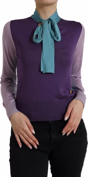 Multicolor Bow Fastening Pullover Sweater