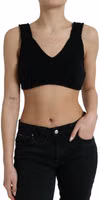 Black Cropped Cashmere V-neck Bustier Top 1