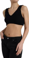 Black Cropped Cashmere V-neck Bustier Top 2