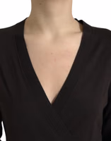 كارديغان صوف أسود بياقة V وإغلاق متقاطع 4