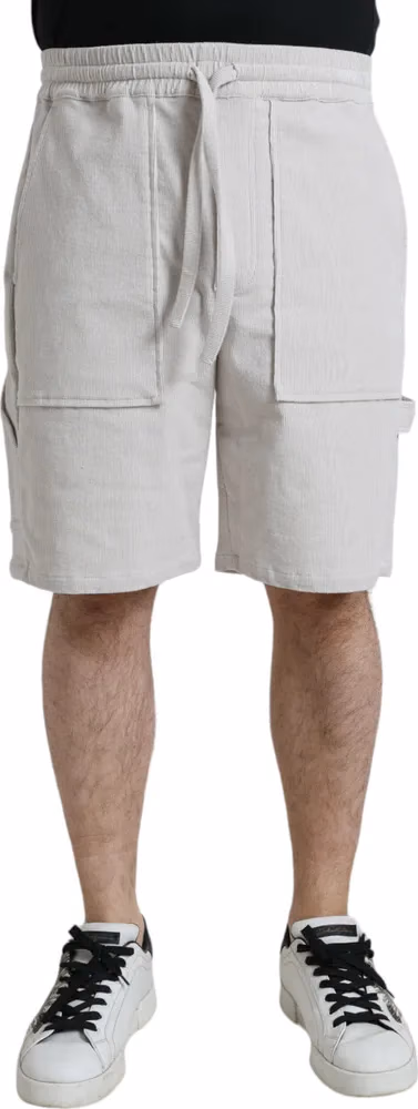 Beige Cotton Corduroy Logo Bermuda Shorts