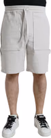 Beige Cotton Corduroy Logo Bermuda Shorts 1