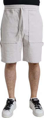 Beige Cotton Corduroy Logo Bermuda Shorts