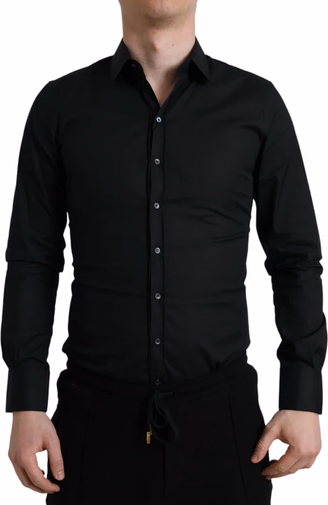 Black Cotton Stretch Slim Formal Dress Shirt