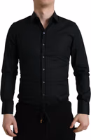 Black Cotton Stretch Slim Formal Dress Shirt 1