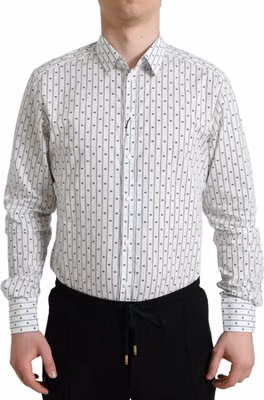 White Patterned Men GOLD Formal Dress Shirt