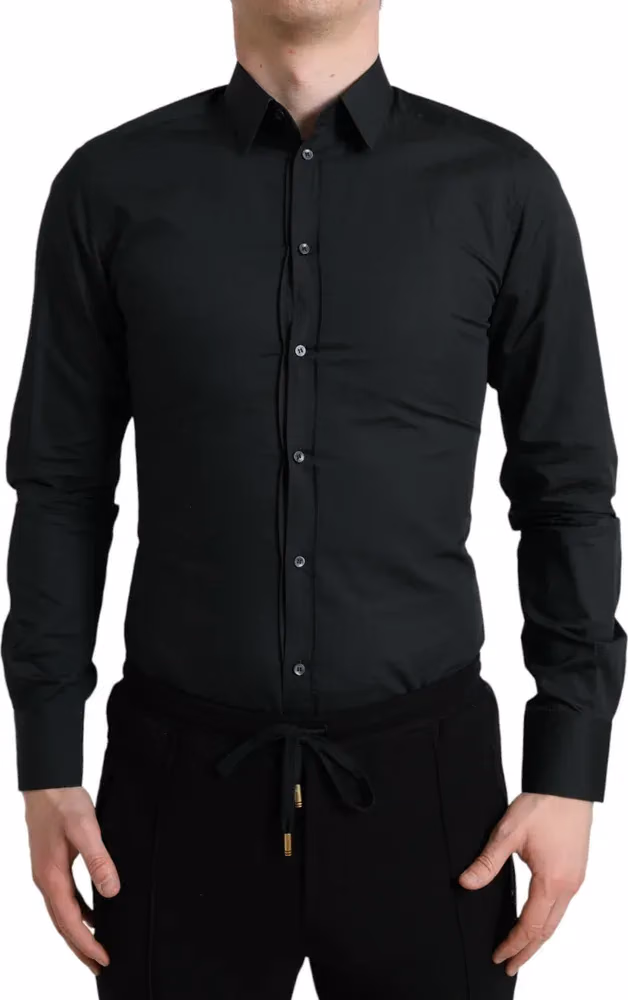 Black Cotton Silk Formal GOLD Dress Shirt