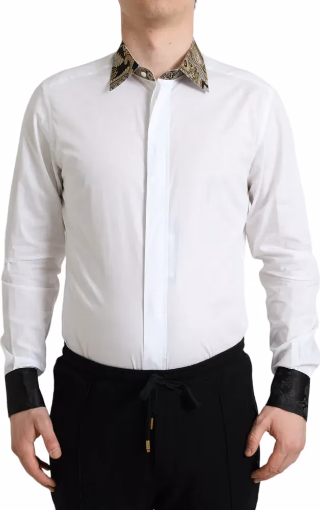 White Cotton Jacquard Formal GOLD Dress Shirt
