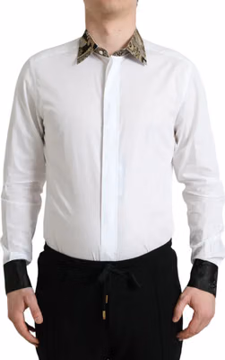 White Cotton Jacquard Formal GOLD Dress Shirt