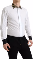 White Cotton Jacquard Formal GOLD Dress Shirt 2