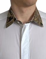 White Cotton Jacquard Formal GOLD Dress Shirt 4