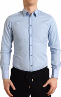Sky Blue Cotton Men Formal GOLD Dress Shirt 1