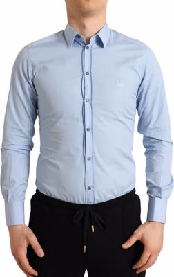Sky Blue Cotton Men Formal GOLD Dress Shirt