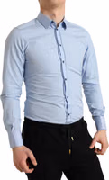 Sky Blue Cotton Men Formal GOLD Dress Shirt 2