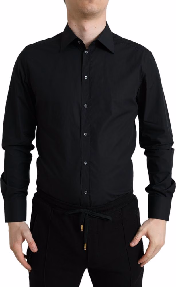 Black Cotton Men Formal GOLD Dress Shirt