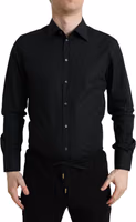 Black Cotton Men Formal GOLD Dress Shirt 1