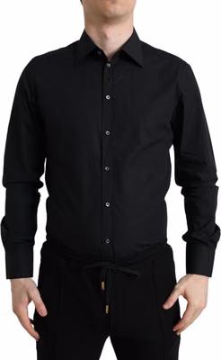 Black Cotton Men Formal GOLD Dress Shirt