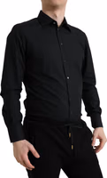 Black Cotton Men Formal GOLD Dress Shirt 2