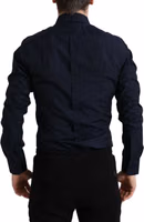 Navy Blue Slim Fit Formal GOLD Dress Shirt 2