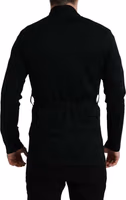 Black Cashmere Long Sleeves Belted Wrap Robe 3