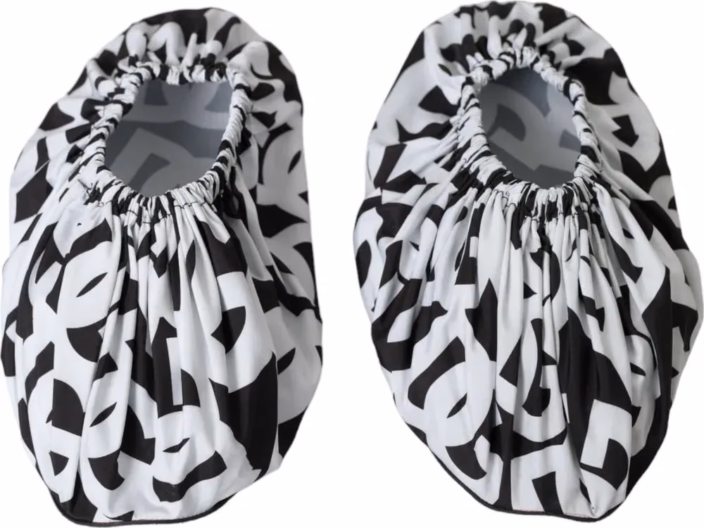 White Logo Print Nylon Slip On Flats Shoes