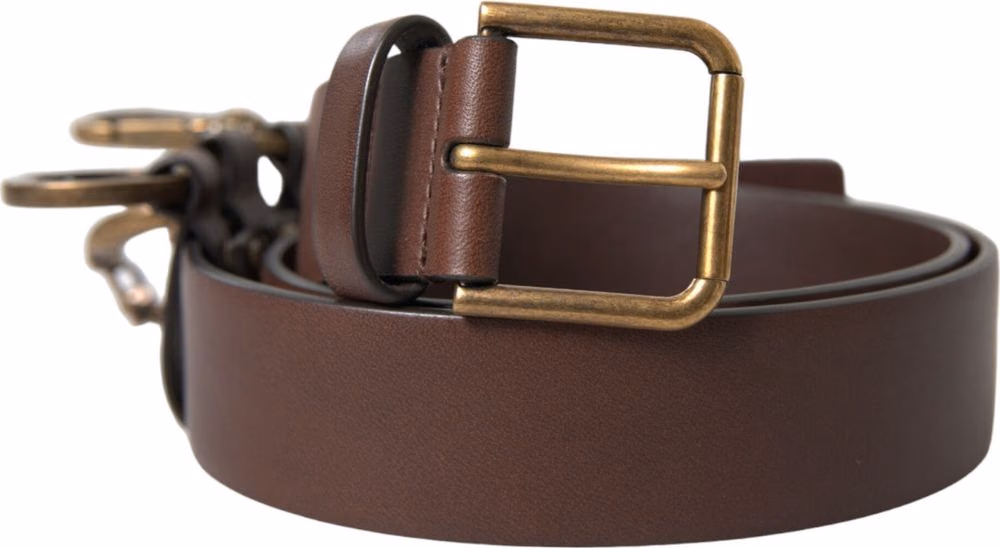 Brown Calf Leather Gold Metal Buckle Belt