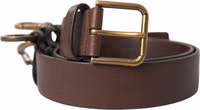 Brown Calf Leather Gold Metal Buckle Belt 1