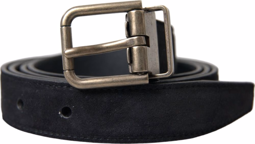 Black Goat Leather Antique Metal Buckle Belt
