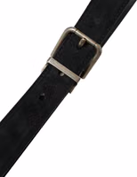 Black Goat Leather Antique Metal Buckle Belt 5