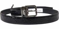 Black Leather Silver Metal Buckle Belt 1