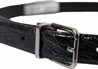 Black Leather Silver Metal Buckle Belt 3