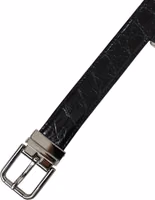 Black Leather Silver Metal Buckle Belt 5