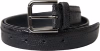 Black Exotic Leather Silver Metal Buckle Belt 1