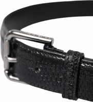 Black Exotic Leather Silver Metal Buckle Belt 3