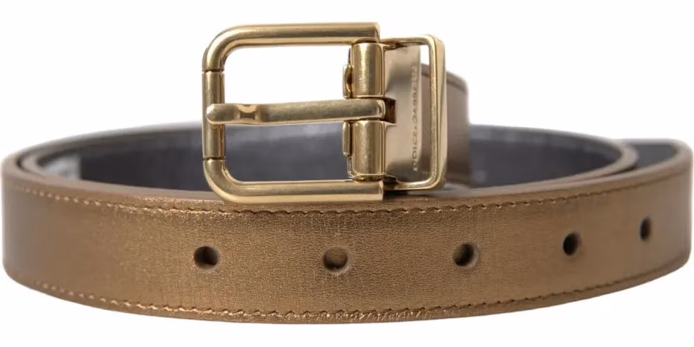 Metallic Gold Calf Leather Metal Buckle Belt