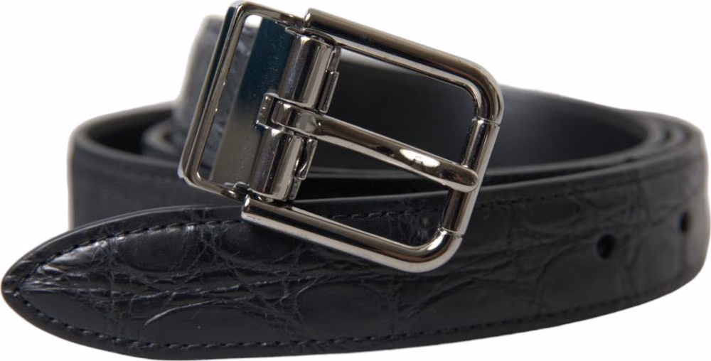 Black Leather Silver Metal Buckle Belt