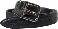 Black Leather Silver Metal Buckle Belt 1