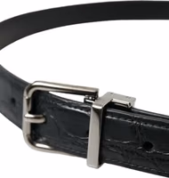 Black Leather Silver Metal Buckle Belt 4